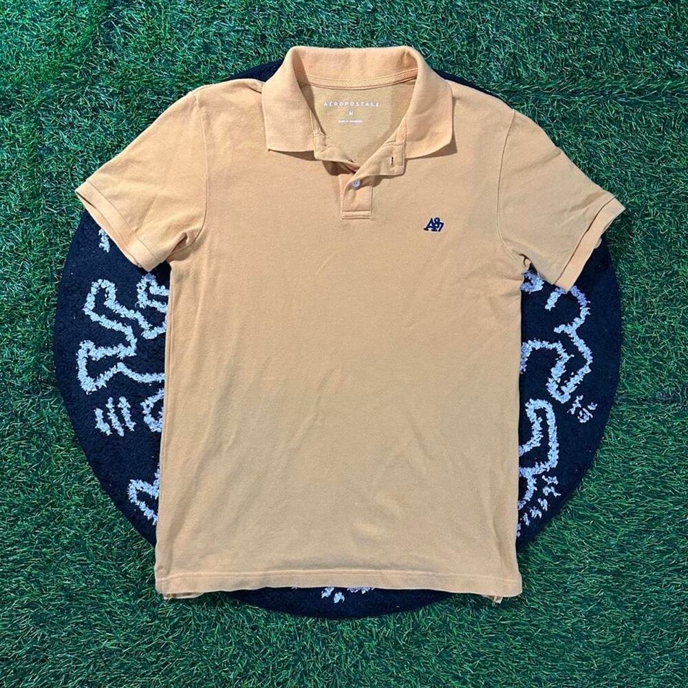 2000s Yellow Aeropostale A87 Embroidered Polo Shirt - M; 19x27 (Width/Length)